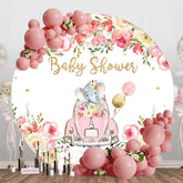 Aperturee - Aperturee Floral Pink Elephant Car Round Baby Shower Backdrop
